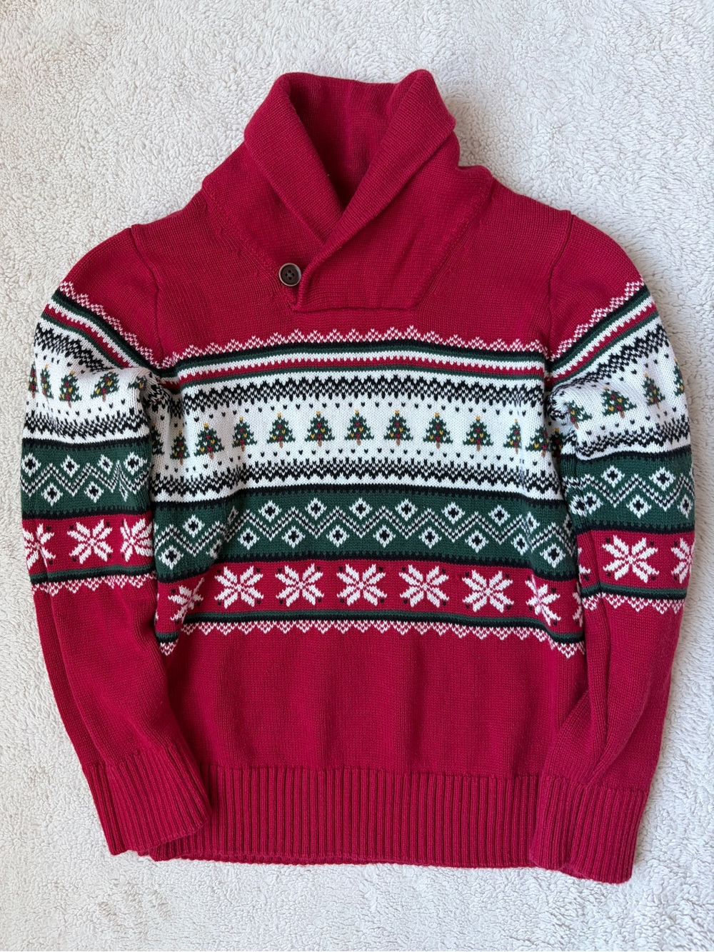 Place Boys Red Holiday Fair Isle Shawl Collar Sweater Size 5/6